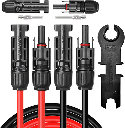Solar Extension Cable 10AWG MC4 Connector,PV Wire Extension Cord with Male and Female Connectors,UV Resistant & Waterproof IP67, for RV Boat, Camping, 20 FT Black + 20FT Red