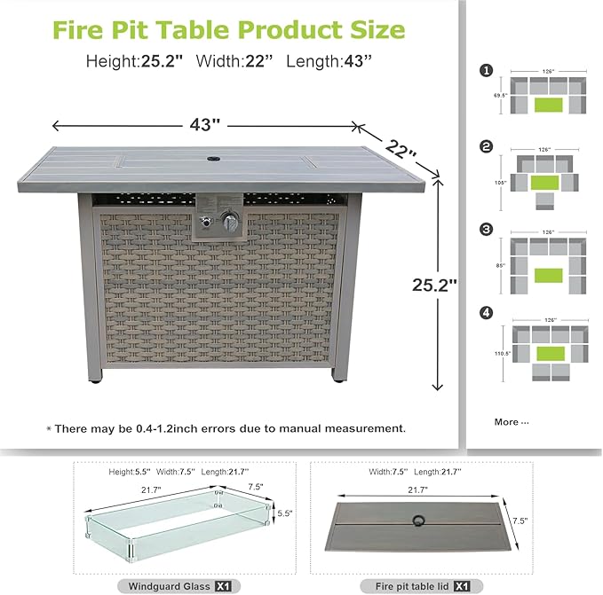 Outdoor Fire Pit Table Propane Gas Fire pits &Outdoor Fireplaces 43″ Rectangular Firepit Table, 50,000 BTU Fire Table for Patio Set, Sand