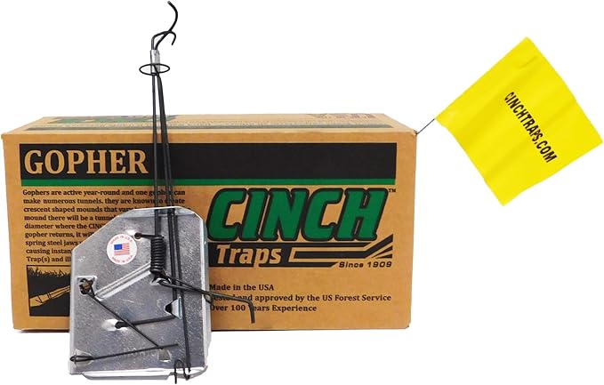 Cinch Gopher Trap – Professional-Grade, Heavy-Duty Reusable Trap for Gopher Control | Easy Set, Humane, No Chemicals, Ideal for Lawns, Gardens, and Farms | Made in USA | Small (1-Pack)