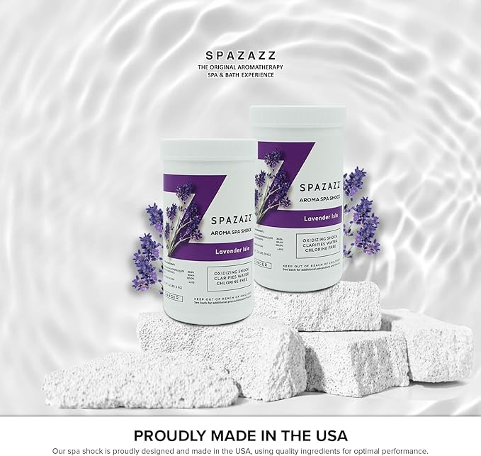 Spazazz Aroma Scented Non Chlorine Spa Shock for Hot Tubs Chlorine Free Oxidizer Treatment. Water Clarifier with Potassium Monopersulfate - Professional Grade- Lavender Isle 2.2lb