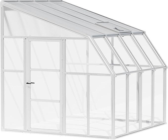 Palram Canopia Rion Sun Room 8 Ft. x 8 Ft. Solarium, Lean-to Greenhouse DIY Kit, Attach to House, Large Twin Wall Polycarbonate, 100% UV Protection for Porch, Patio Outdoors with Window Vent (White)