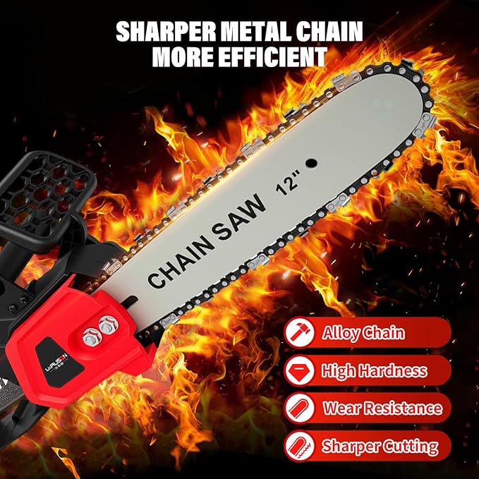 ALSO GO 12-inch Electric Chainsaw Cordless, 21V Battery Powered Chainsaw, Brushless Chain Saw with a 3.0Ah Battery, a Chain and a Charger Included, for Tree Trimming, Wood Cutting, Pruning
