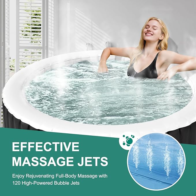 DoCred 2-4 Person Inflatable Hot Tub, 71" X 71" X 25" Round Blow up Portable Hot tub with 120 Bubble Jets, Large Outdoor Spa Bathtub Set Included Heater Pump, Insulated Cover and Filter