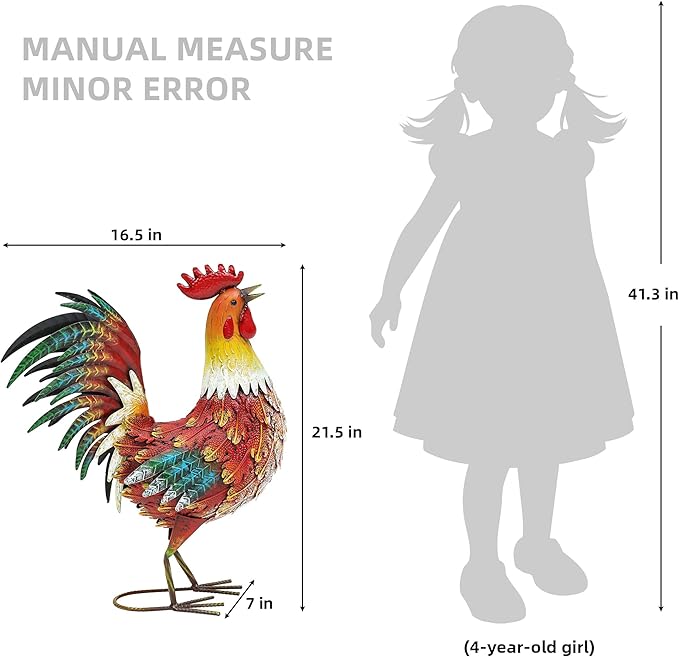 Autodaya 21" Metal Rooster Yard Decor, Outdoor Garden Statues, Metal Chicken Sculpture for Backyard Patio Kitchen Decor