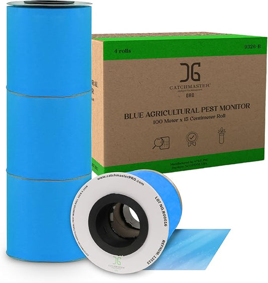 Catchmaster XL AG Roll 2PK, Double Sided Adhesive Fly Tape Strips, Fungus Gnat Sticky Trap for Greenhouse, Garden, Nursery, Pest Control Gardening Supplies, Pet Safe Insect Trap, 328' x 12", Blue