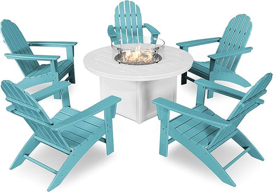 POLYWOOD Vineyard 6-Piece Adirondack Chair Conversation Set with Fire Pit Table