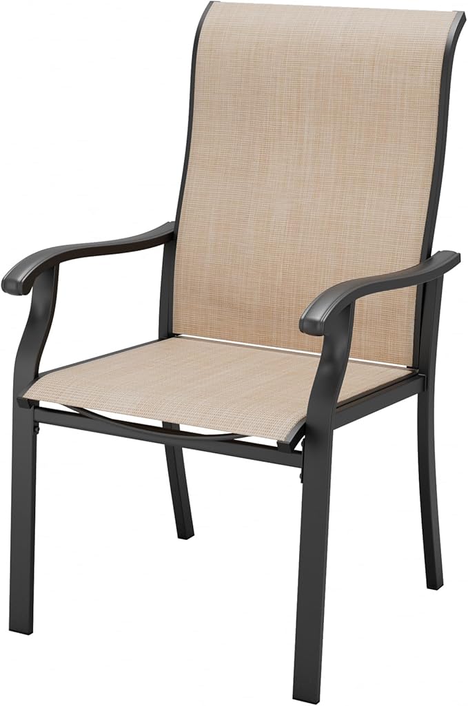 Pamapic Textilene Outdoor Dining Chair 1 Piece, Perfect for Garden, Backyard, Poolside, Patio, Beige