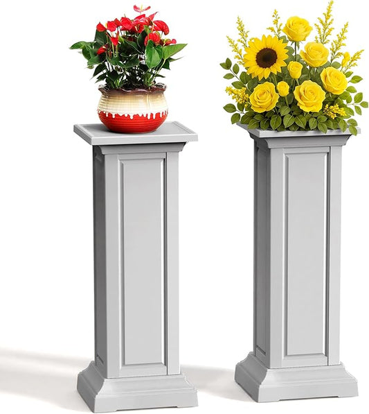 36in Tall Resin Planter Set of 2,Large Outdoor Planter for Porch, Garden, and Balcony, Weight-Bearing Top, Weather-Resistant, Classic Estate Design for Flowers and Trees(Ashen)