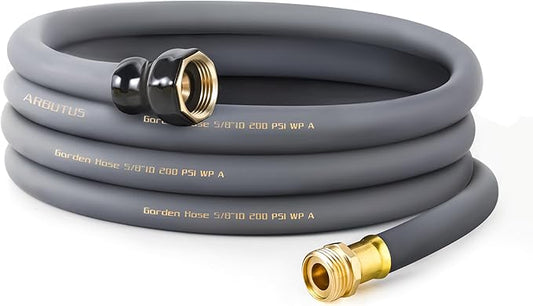 Garden Hose 5/8" x 25ft - Brass Rubber Heavy Duty Water Hose 600 PSI Burst Pressure, Durable Flexible Hose for Yard, Car Wash, Pets Gray