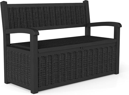 70 Gallon Outdoor Storage Bench, Deck Box Bench with Armrest, Lockable Outside Benches with Storage, Deck Boxes Waterproof for Pool Patio Garden (Black)
