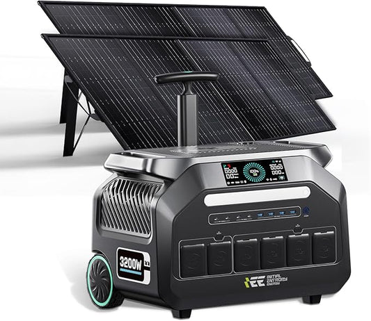 IEE P3200 Portable Power Station 3200W with 2x200W Solar Panel, 2048Wh Solar Generator, 1800W AC Charging, AC Outlets x 4, LiFePO4 Battery Power Station for Home Backup, Camping, RV, Emergency
