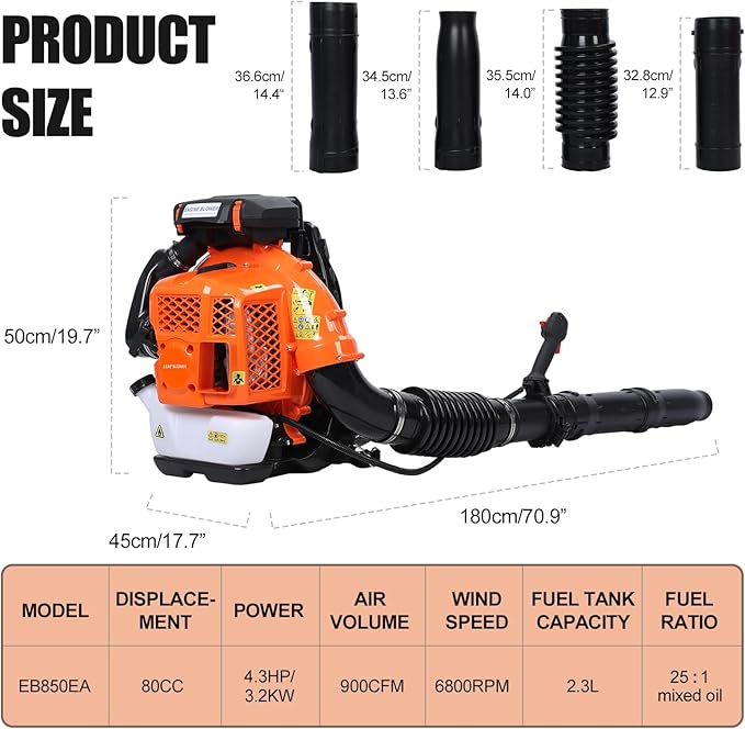 Lefitap 80CC Gas Leaf Blower - 4.3 HP | 900 CFM | 206 MPH High Airflow Heavy Duty Backpack Leaf Blower Gas Powered for Yard Lawn Care, Clears Leaves, Debris & Snow - Ergonomic Harness System
