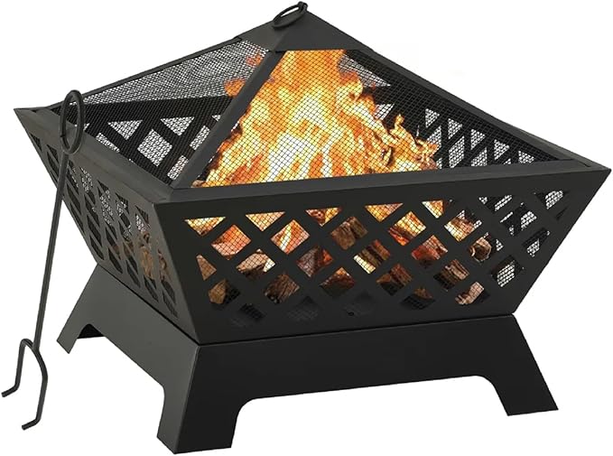 Zateety Fire Pit with Mesh Cover & Poker - 25.2" Fire Pits for Outside Wood Burning, Strong Thermal Conductivity Steel Firepit, Portable Patio Outdoor Warming Fireplace for Backyard & Gardern