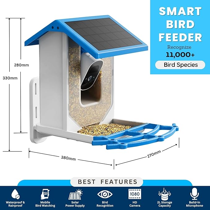 FLUTRR Smart Bird Feeder with Camera | HD Solar Powered Bird Feeder with Camera | Night Vision Camera with Motion Detection | WiFi Bird Cam is Perfect for Bird Lovers |
