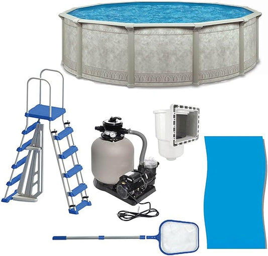 Aquarian Steel-Frame Above-Ground Pool Kit w/Pump & Leaf Skimmer, Venetian, 21'