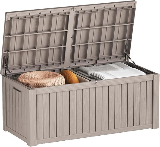 EasyUp 180 Gallon Deck Boxes Waterproof, Outdoor Large Storage Boxes with Lids, Outside Resin Storage Box & Deck Boxes for Patio, Garden Use(Gray)