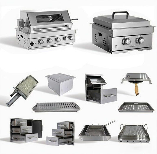 Built in Gas Grill Package: 32" 4-Burner Propane Gas Grill (60,000 BTU) + 26" Powerful Dual Rear Infrared Side Burner + Drop In Storage Drawers + insert Ice Bin + 6 Cooking Conversions