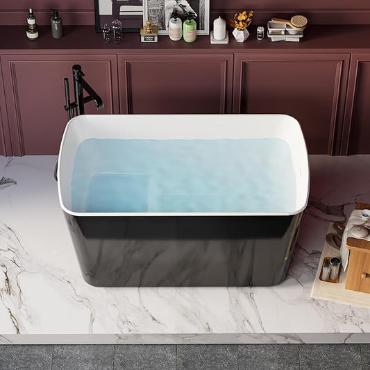 49'' x 28'' Sleek White Acrylic Freestanding Soaking Tub, Sit-In Design with Chrome Overflow and Drain cUPC Certified Easy Installation (Black)