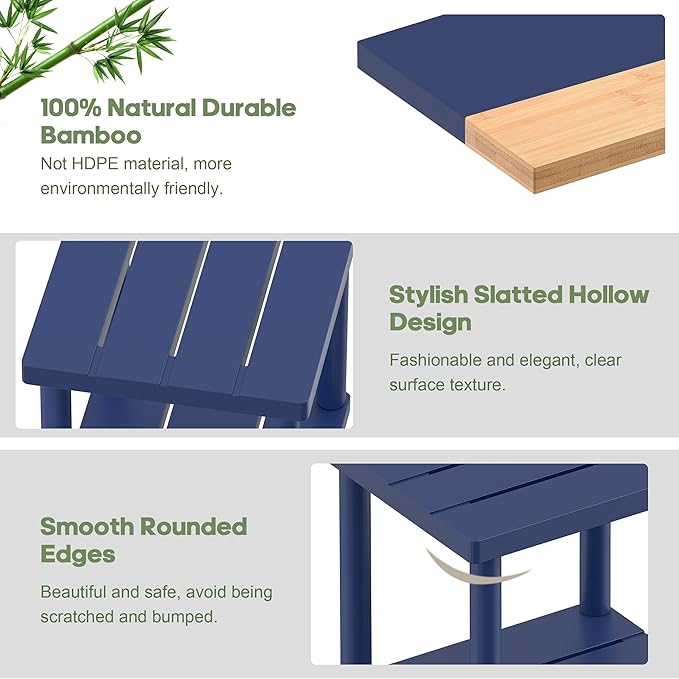 LEJANEOYE Outdoor Side Table, 2-Tier Small Outdoor Table for Patio, Adirondack Side Tables for Outside or Indoor, Bamboo End Table for Pool, Porch, Weather Resistant Easy Maintenance-Dark Blue