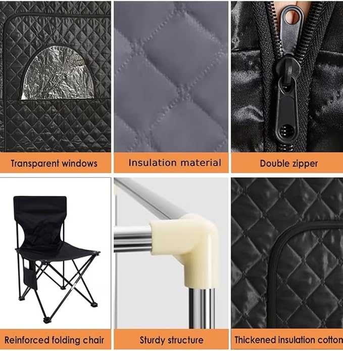 Portable Steam Sauna Tent with 1200W 3L Steamer, Remote Control, Folding Chair, Black, 175cm Height, 9-Level Temp Control