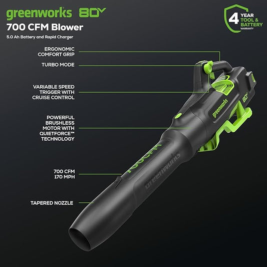 Greenworks 80V 21" Push Lawn Mower + Blower (Gen 2), 5.0Ah Battery