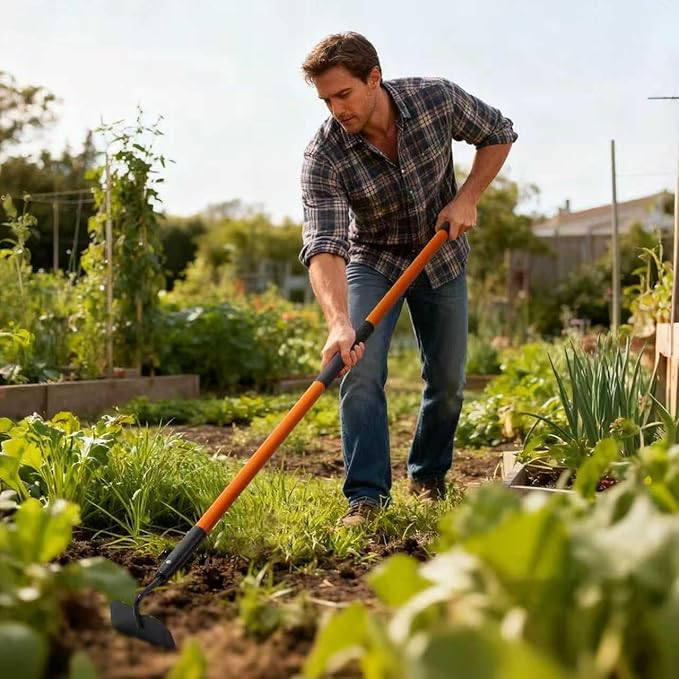 Garden Hoe Tool, 58 Inches Hoe Garden Tool with Fiberglass Long Handle, Heavy Duty Garden Hoe for Weeding