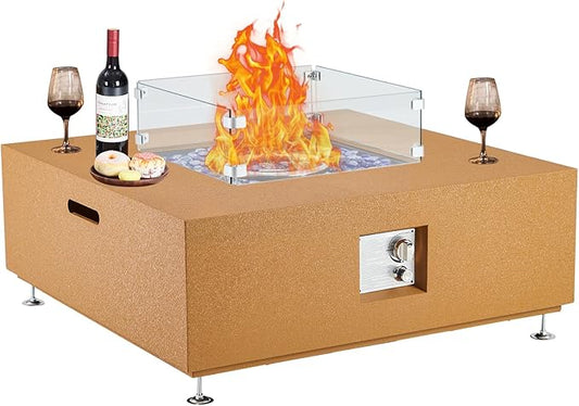 36 Inch Propane Fire Pit Table, Outdoor Gas Fire Pit for Patio with 50,000 BTU, Large Rectangular Fire Table Coffee Dining Bar Table, Firepit for Outside Deck Backyard,Yellow