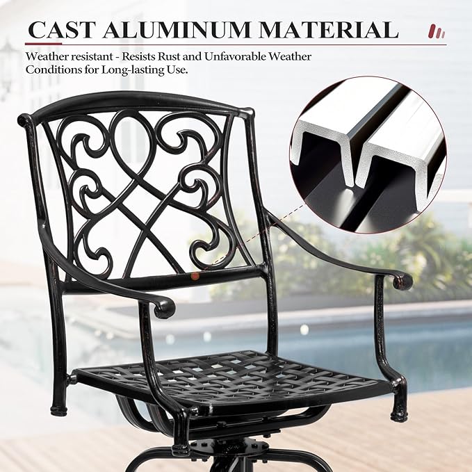 Crestlive Products Outdoor Bar Stools with Sunbrella Cushion Set of 4, 360° Swivel Patio Bar Height Chairs, All Weather Heavy Duty Commercial Grade Furniture, Antique Brown Finish for Outside (Red)