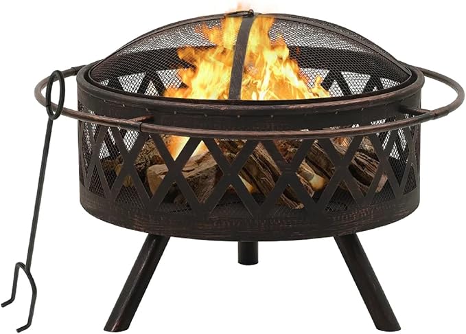 Zateety Fire Pit with Mesh Cover & Poker - 29.9" Fire Pits for Outside Wood Burning, Strong Thermal Conductivity Steel Firepit, Portable Patio Outdoor Warming Fireplace for Backyard & Gardern