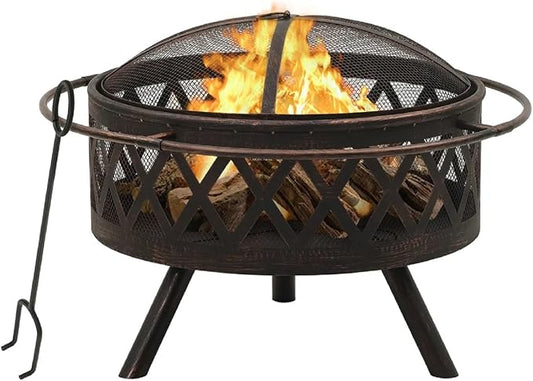 Zateety Fire Pit with Mesh Cover & Poker - 29.9" Fire Pits for Outside Wood Burning, Strong Thermal Conductivity Steel Firepit, Portable Patio Outdoor Warming Fireplace for Backyard & Gardern