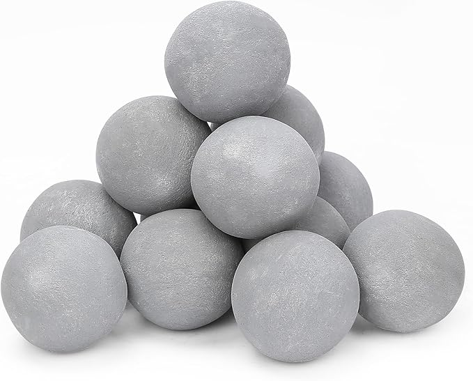 Ceramic Fire Balls, 4 Inch Set of 12 Fire Stones for Indoor & Outdoor Fire Pits or Gas Fireplaces, Reusable Decorative Landscaping and Fireplaces Accessories, Grey