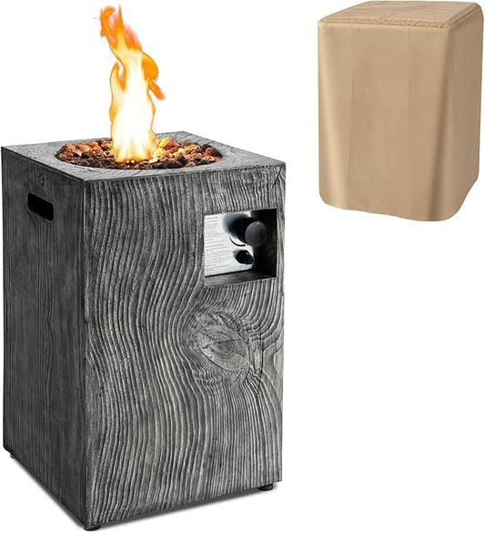 Tangkula 16 Inch Patio Propane Fire Pit, Patiojoy Electronic Ignition Square Gas Fireplaces with Protective Cover, 30,000 BTU Outdoor Fire Pit with Lava Rocks, Touch-up Pen for Backyard, Patio (Grey)