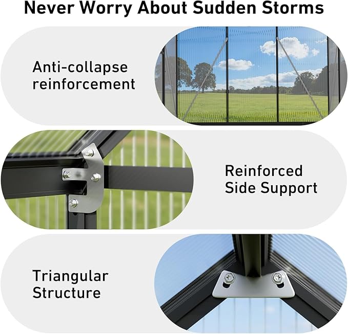 6x6 FT Greenhouse, Outdoor Walk-in, Aluminum Frame & Polycarbonate Panels, Sliding Lockable Door, Screened Vent Window, Ground Nails, Quick Setup for Garden Backyard, Black