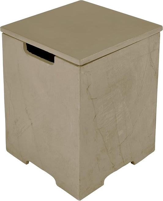 AMS Fireplace | Elementi Square Sunlight Yellow Propane Tank Cover | Concrete GFRC Base | Dimensions: 15.9 × 15.9 × 20.5 inches | Suitable for COLORADO and ULURU Fire Pit Tables