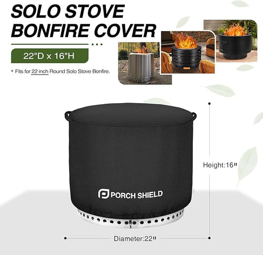 Porch Shield Fade Resistant Solo Stove Bonfire Cover - Waterproof Patio Fire Pit Cover Round 22 inch Fits for Small Firepit Solo Stove Bonfire