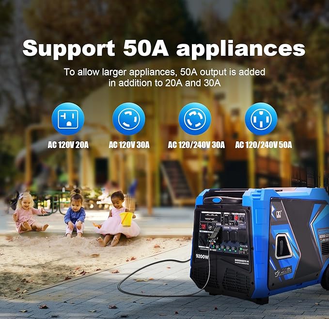 DK 9200W Generator, Tri-fuel, Gas LPG NG, 120V/240V Output, Remote & Electric Start, 5-20R L5-30P 14-30R 14-50P, for Backup Power Outage Home