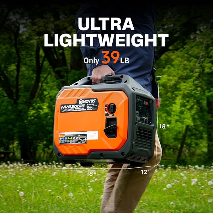 NOVUS 2300-Watt Portable Inverter Generator, Gas Powered, RV Ready, Quiet Small Gas Generators for Home Backup, Outdoor Camping, Parallel Capable, with CO Sensor, EPA Compliant