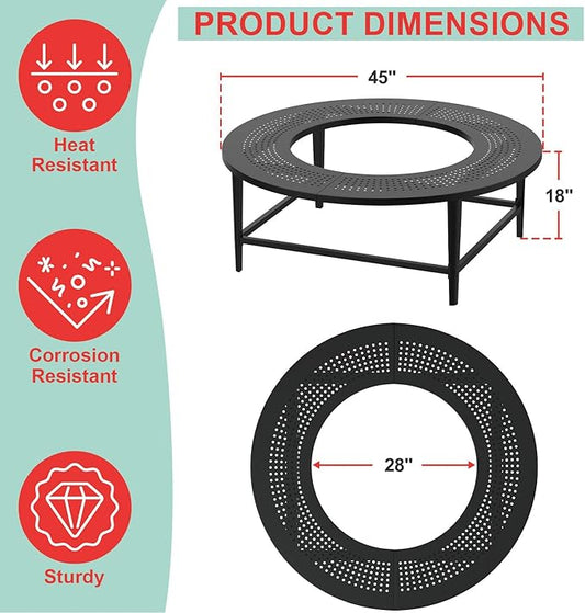 Fire Pit Surround Tabletop for Solo Stove Yukon/Bonfire/Tiki Accessories, Smokeless Fire Pit Table & Dust Cover for Solo Stove and Other Wood Burning, Powder-Coated Steel Stove Table Surround,45 Inch