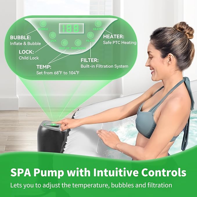 4-6 Person Inflatable Hot Tub, Polygon Portable Blow Up Hot Tub, Leak-Proof PVC Outdoor Spa with 130 Strong Air Jets, Heater Pump and Insulated Cover, 77” X 77”X 25”