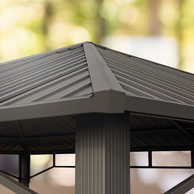 TOOLPORT Hardtop Gazebo 10x10 ft with Steel Roof - 4 Side Panels in Champagne - Approx. 3.54x3.54 in Aluminium Poles