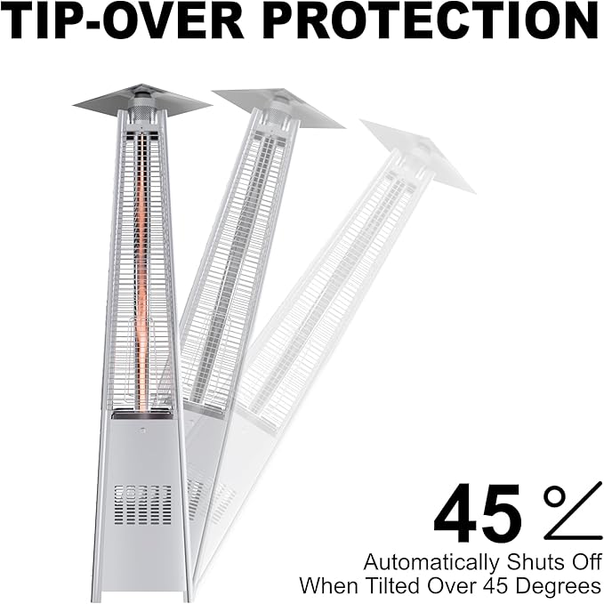 Kingdura 48,000 BTU Pyramid Patio Heater with Cover & Wheels, Outdoor Patio Heaters for Outdoor Use, Triple Safety Protection, 88" Quartz Glass Tube Propane Heater for Deck Backyard Commercial Balcony