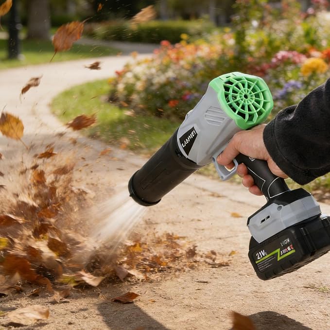 LANMEI 21V Cordless Leaf Blower with Battery and Charger, 52MPH 395CFM Electric Leaf Blower, Handheld Blower for Lawn Care & Cordless Snow Blower for Light Snow, Air Broom for Patio, Garage, Camping