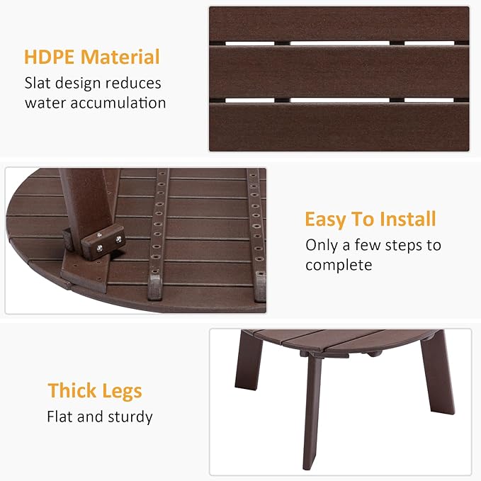 MINPINSER Outdoor Round Coffee Table, Adirondack Patio Coffee Table, Outdoor Large Side Table for Balcony Lawn (Brown)