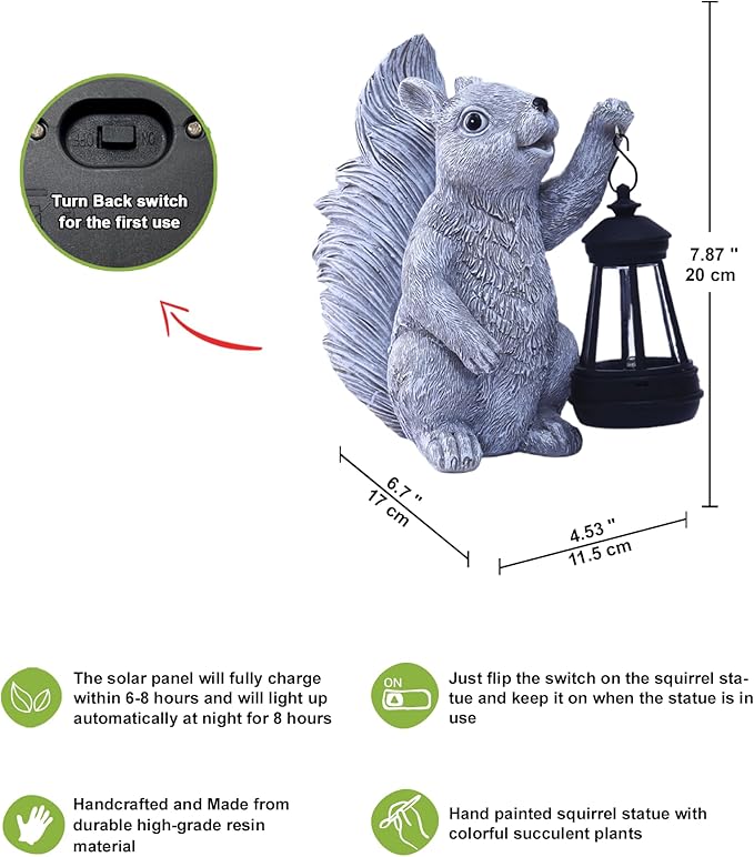 Nacome Solar Squirrel Statues for Garden Decor: Outdoor Sculptures for Clearance Outside Lawn Ornaments Porch Patio Balcony Yard - Christmas Birthday Gifts for Mom Grandma