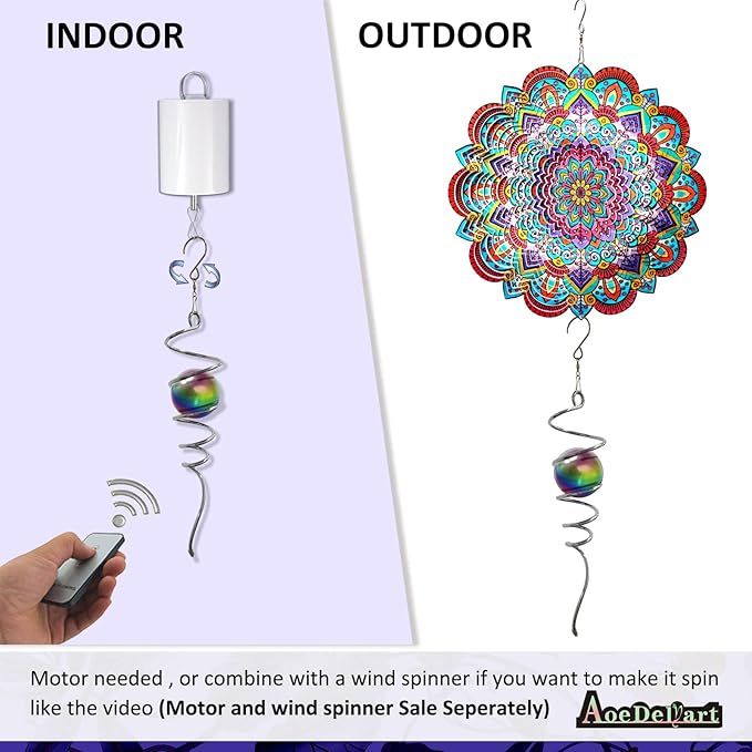 Aoedelyart Multi Color Wind Spinner Tail Gazing Ball Spiral Decorative Wind Sculptures - 13in Height