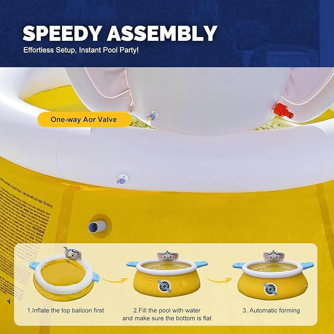 DIMAR GARDEN 10ft x 30in Inflatable Swimming Spray Pool, Outdoor Round Air Top Ring Elephant Pools