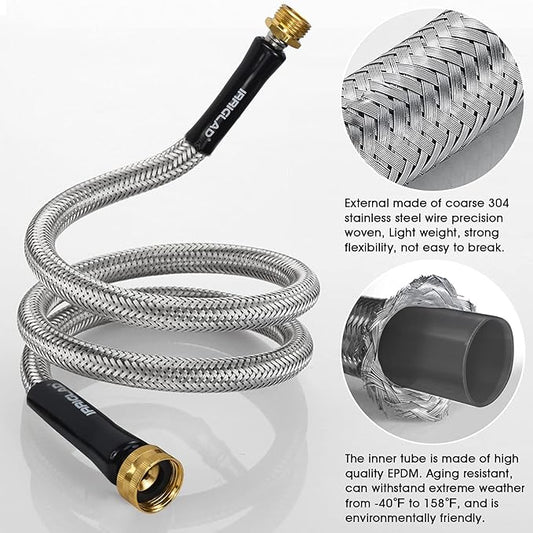 Garden Hose 304 Stainless Steel Metal Braided Hose, Lightweight, Kink-Free, Tough, Flexible Water Hose, Rust Proof, Puncture, Portable, 5/8" Aircraft Grade Aluminum Alloy Connector, 25FT