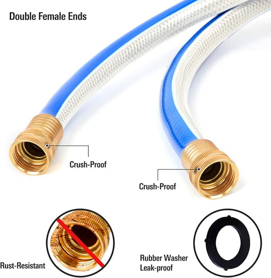 Short Leader Garden Hose 3/4 in. x 10 ft. -Heavy Duty Durable Flexible Lightweight PVC Water Pipe for Lawn Care, Reel Cart & Equipment Connection -Kink Free, No Leaking, Female to Female Fittings
