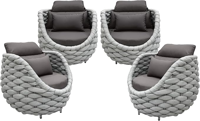 TWT Aluminum Outdoor Patio Furniture Set, 4 Textilene Armchairs Modern Outdoor Conversation Set Outdoor Single Sofa with Upgrade Cushion and Coffee Table for Balcony