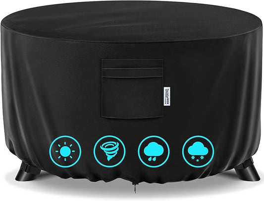 30" Round Fire Pit Cover – Heavy-Duty Waterproof Oxford, Buckle Straps, Air Vents & Drawstring – Windproof & UV-Resistant for Worry-Free Year-Round Protection on Patio Fire Pits & Tables
